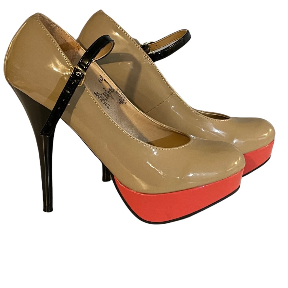 Women’s patent ankle strap platform stiletto pumps